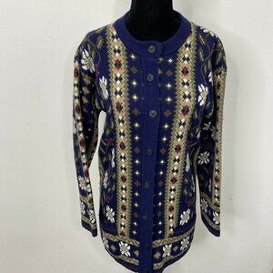 Vintage Esskay Originals Woman 11 M Cardigan Sweater Fair Isle Floral EEC Euro